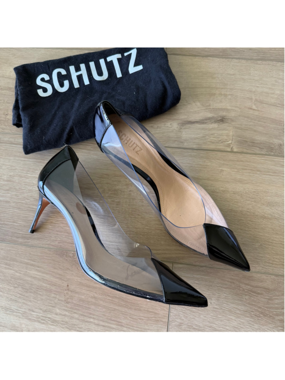 Schutz Heels Clear Black Point sz 10.5